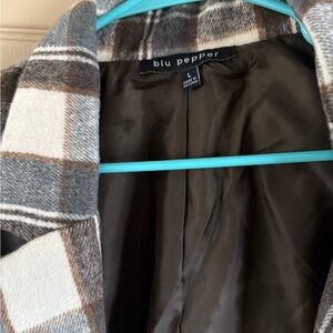 Blu Pepper Women's Plaid Blazer - Brown and Cream